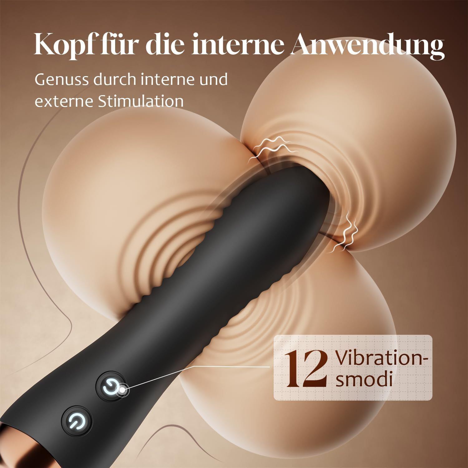 Schwarzer Vibrator mit 12 Vibrationsmodi und flexiblem Kopf für interne und externe Stimulation.