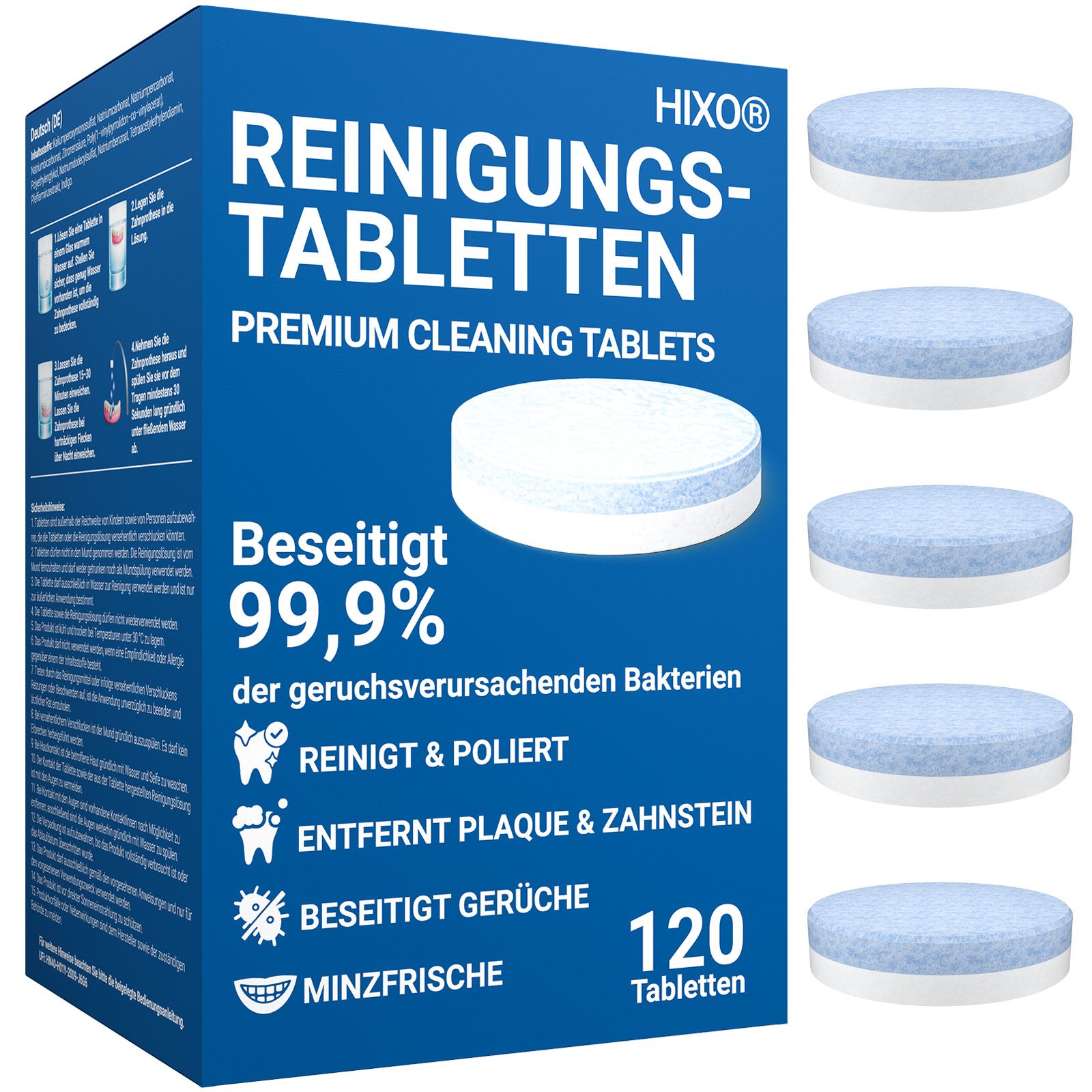 HIXO 120x Reinigungstabletten Gebissreiniger für Zahnersatz Retainer