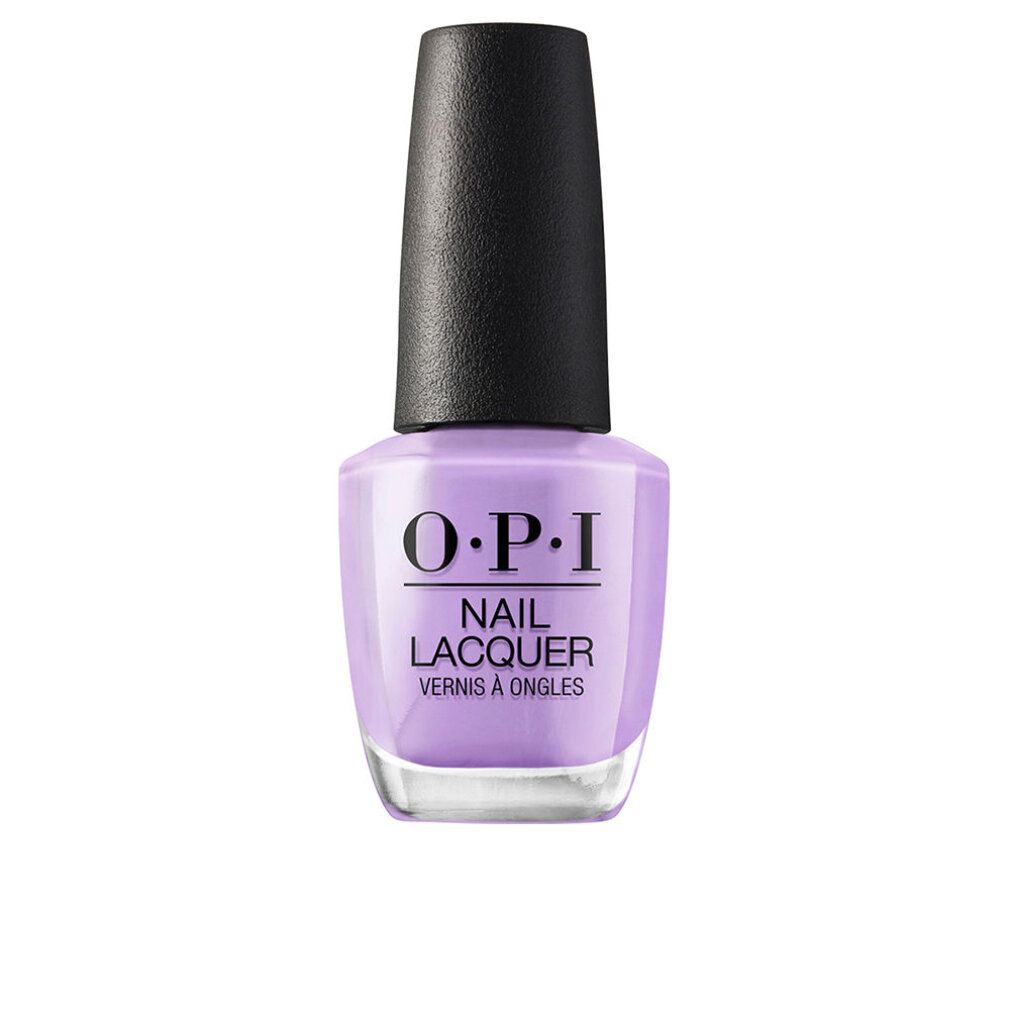 OPI Nagellack, lila. Schwarzer Deckel. Glasflasche. OPI-Logo und Produktbezeichnung sichtbar.