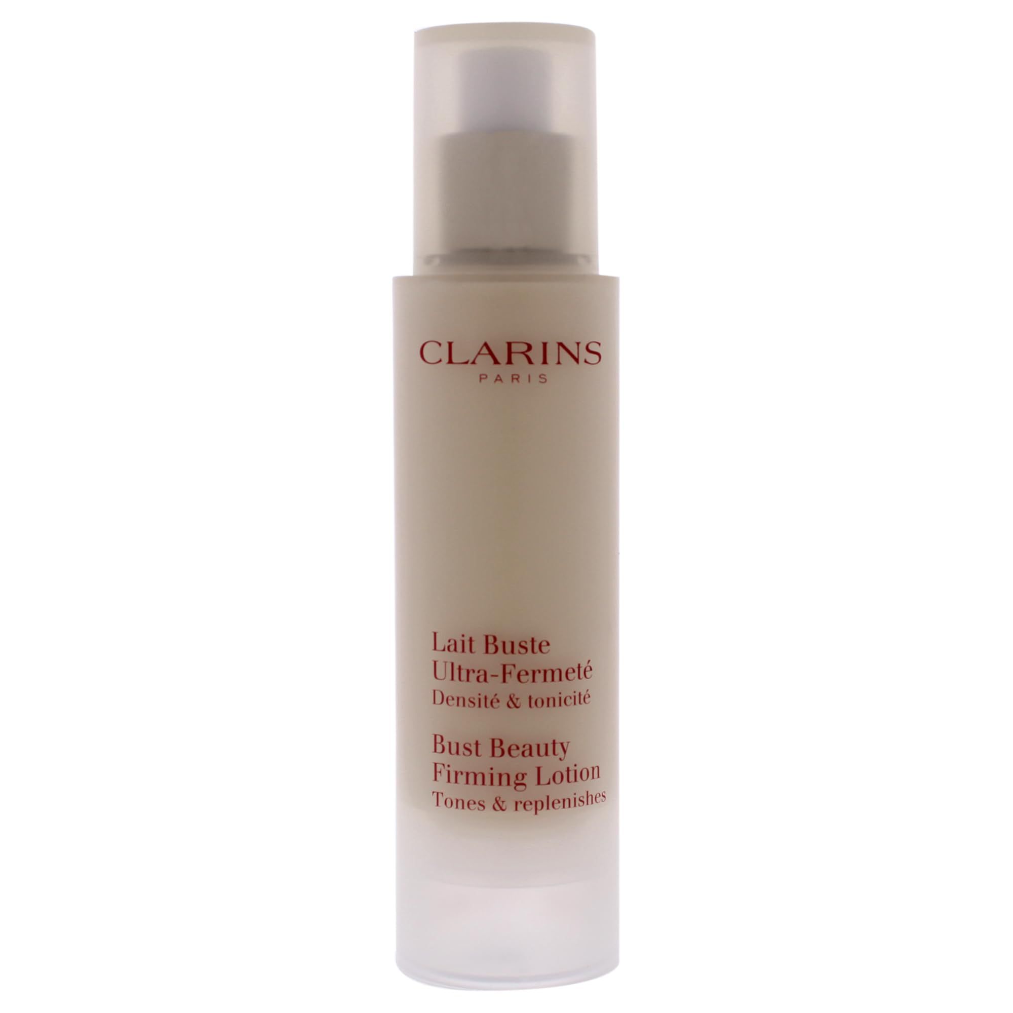 Lotion-Flakon. Aufschrift: Lait Buste Ultra-Fermeté, Bust Beauty Firming Lotion. Marke: Clarins.