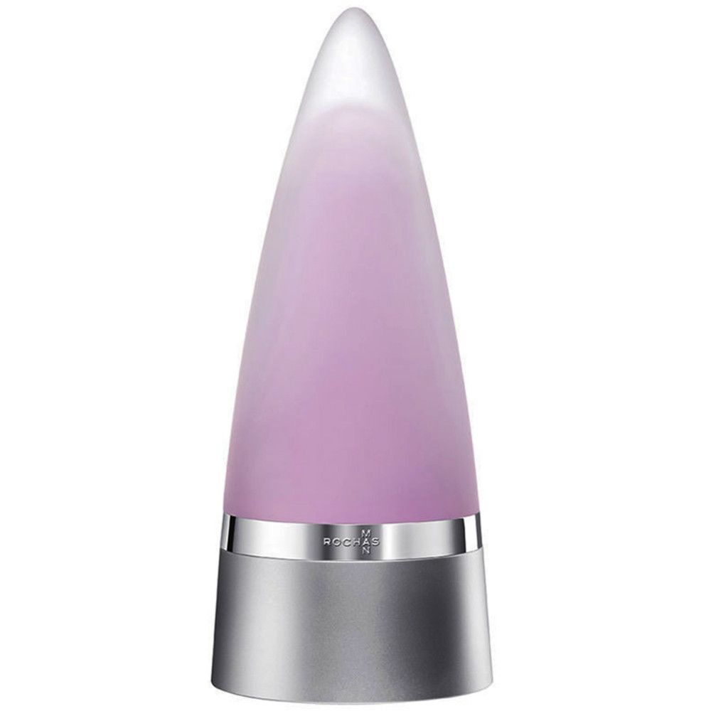 Rochas Man Intense Eau de Parfum Spray. Pinkfarbener Flakon in Kegelform mit silberfarbenem Sockel. Logo und Schriftzug auf dem Sockel.