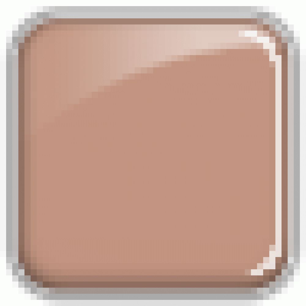 Quadratische, hellbraune Kosmetik. Glänzende Oberfläche, abgerundete Ecken. Grauer Rahmen.