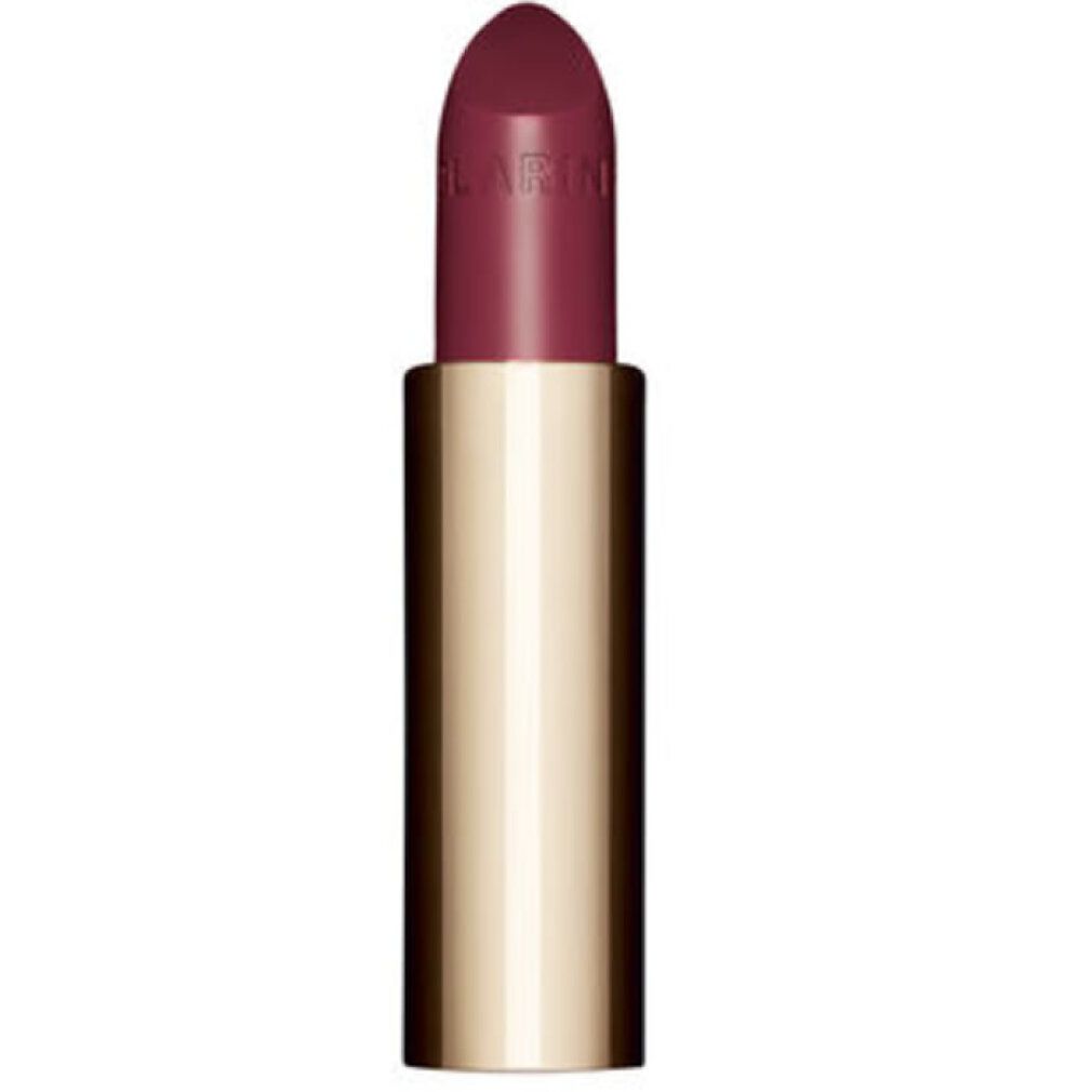 Lippenstift mit goldfarbener Hülse und burgunderroter Spitze. Auf der Spitze steht "CLARINS".