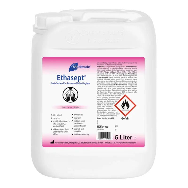 Meditrade Ethasept Händedesinfektionsmittel in einem 5-Liter-Kanister.