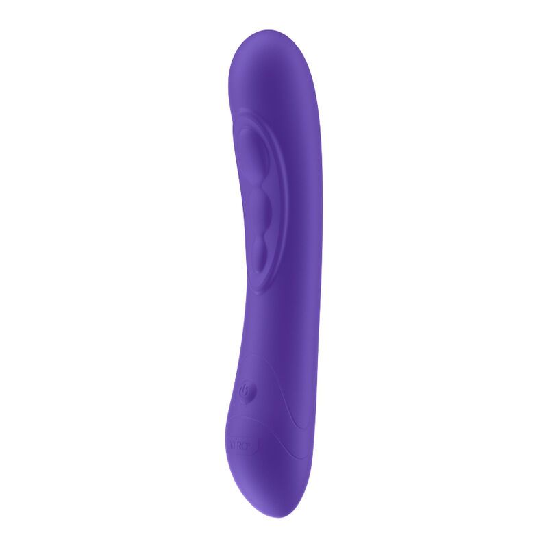 Lila Vibrator mit geschwungener Form und geripptem Griffbereich.