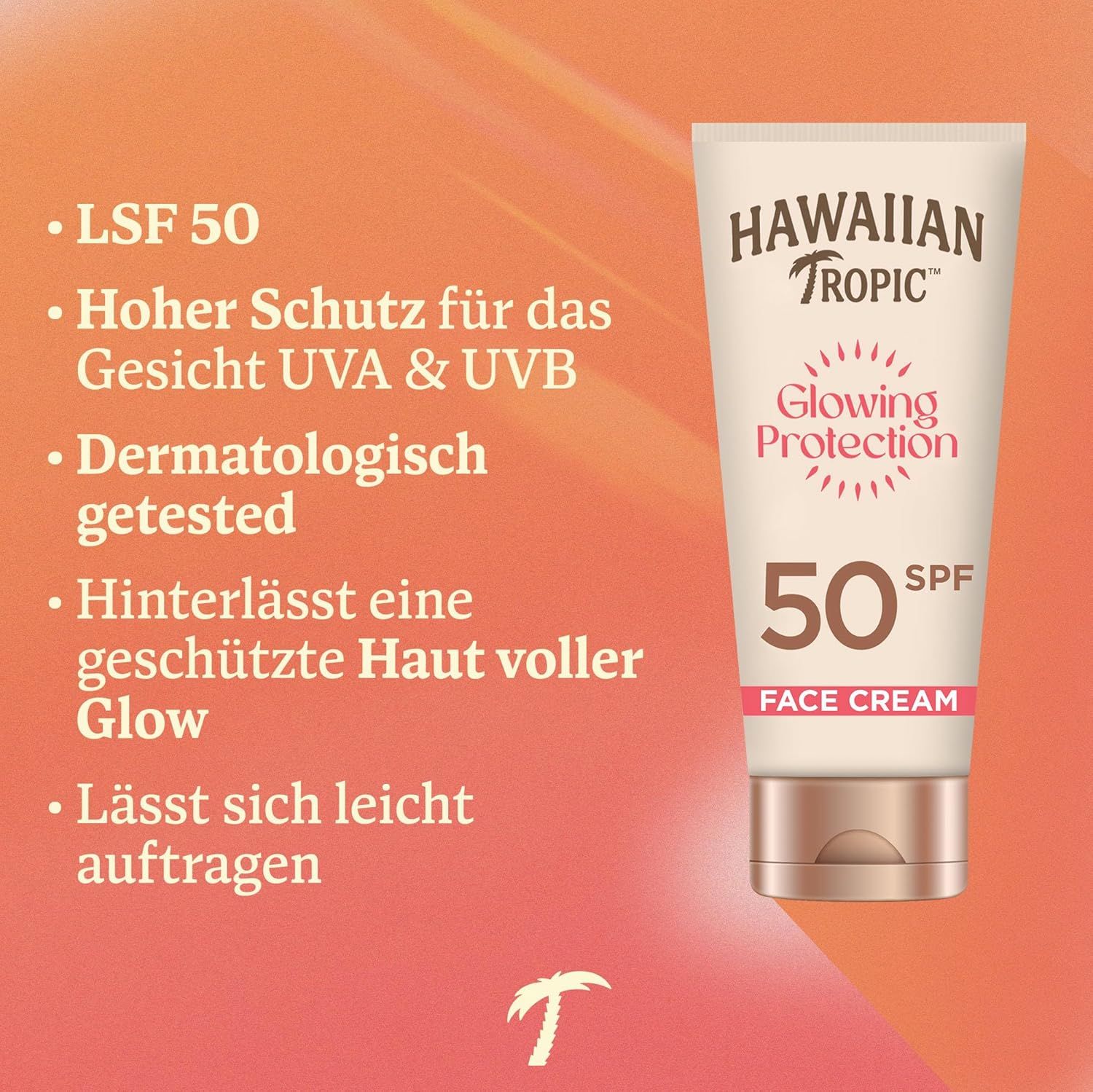 Hawaiian Tropic | Glowing Protection Gesichts-Sonnenlotion, wasserfeste Sonnencreme mit LSF 50 UVA-