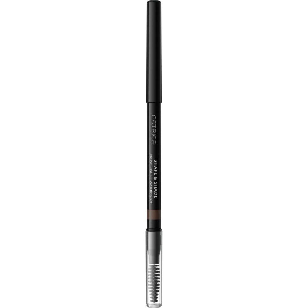 Catrice Crayon Sourcils Shape & Shade Waterproof. Schwarzer Stift mit Bürste. Produktname und Marke sichtbar.