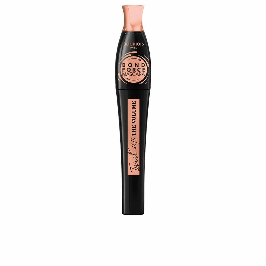 Schwarze Mascara-Tube mit roségoldfarbenen Akzenten. Aufschrift: Bond Force Mascara, Twist Up The Volume.