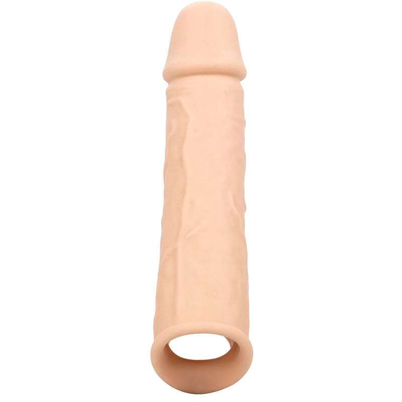 Hautfarbene Penisverlängerung aus Silikon. Mit Ring am Ansatz. Realistische Details.