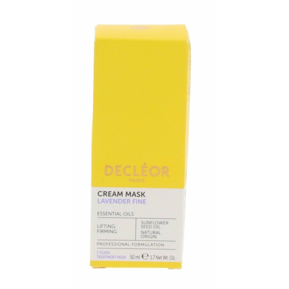 Gelbe Schachtel. Aufschrift: Decleor Paris, Cream Mask Lavender Fine, Lifting Firming. 50 ml.