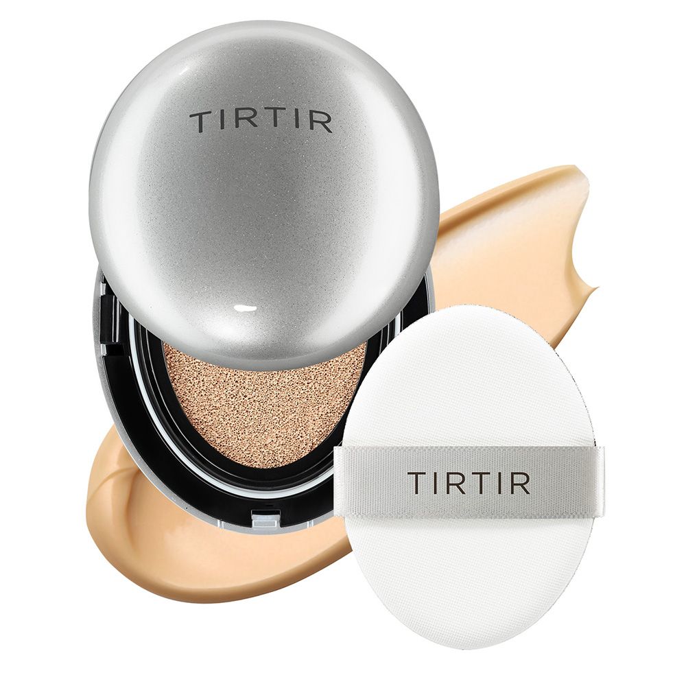 TIRTIR Mask Fit Aura Cushion mit Applikator und Foundation-Probe.