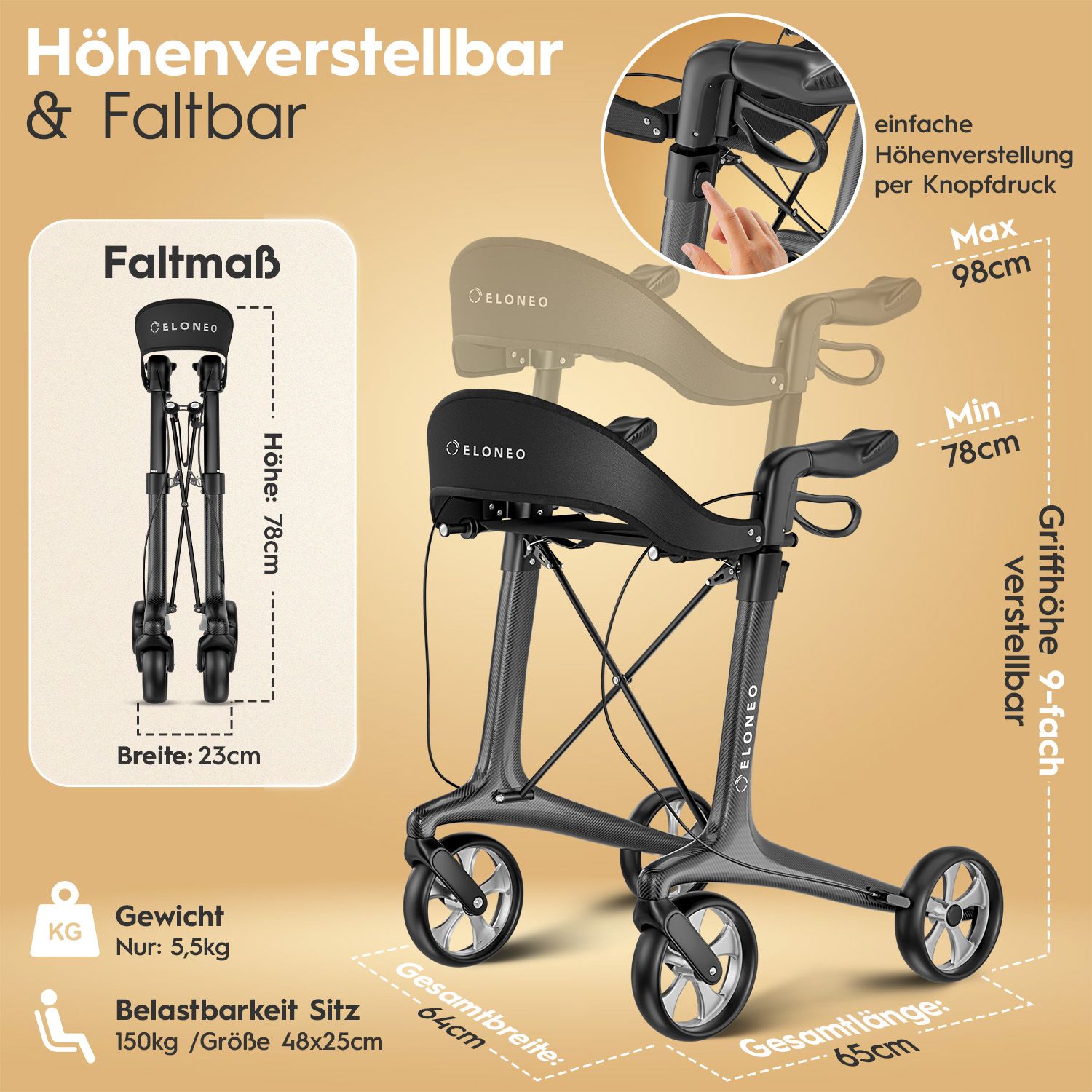 ELONEO Carbon Rollator - L