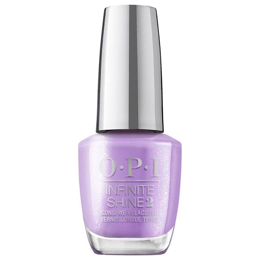 OPI Nagellacke Infinite Shine Flasche. Lila Lack, silberner Deckel.