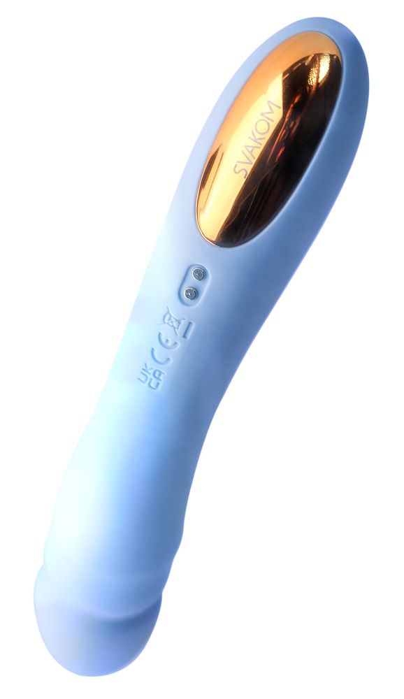 Blauer Vibrator mit goldfarbenem Akzent. CE-Kennzeichnung.