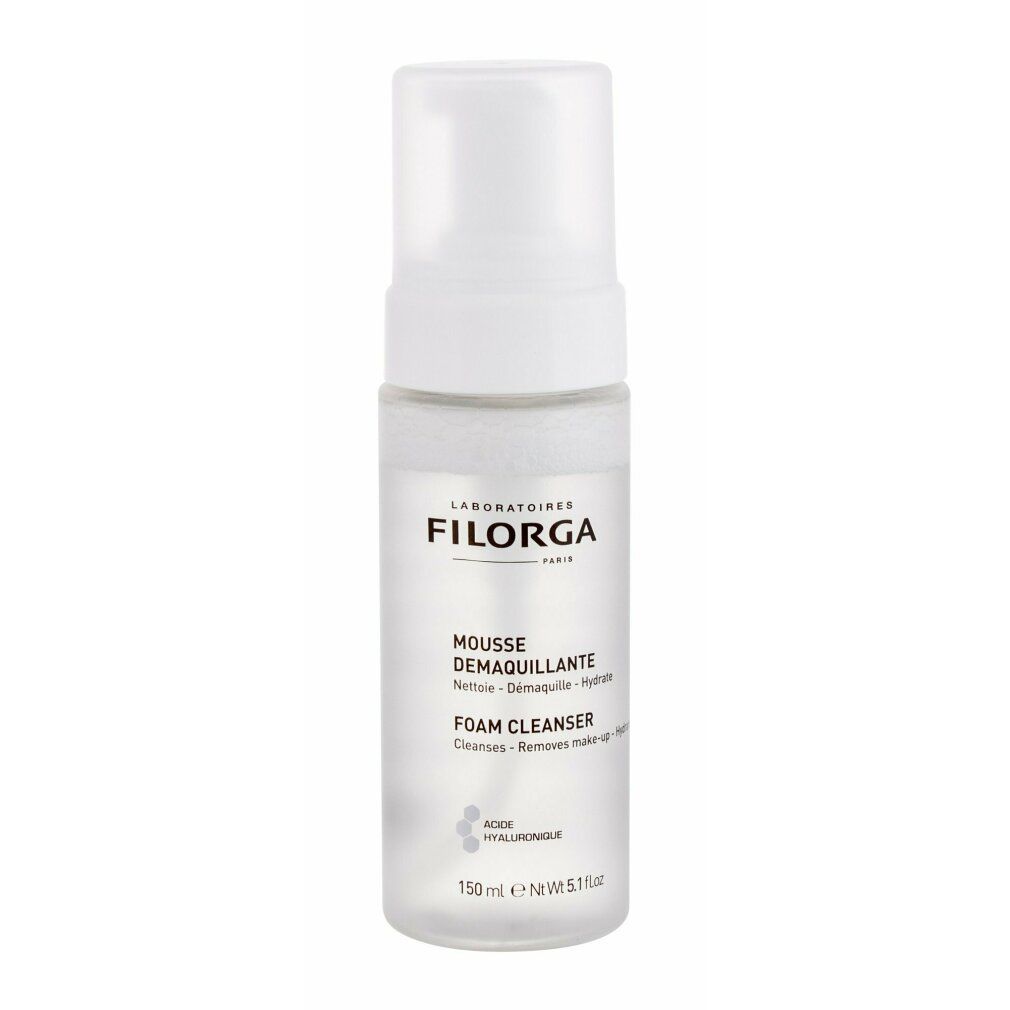 Weißer Filorga Essentials Mousse Demaquillante. Text: Mousse Demaquillante, Foam Cleanser. 150 ml. Für Gesicht und Augen.