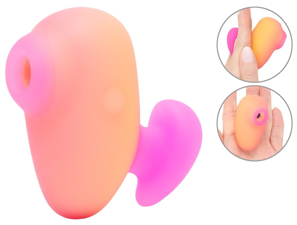 ROMP Kiss Pink Lemonade, rosa-gelb, mit herzförmiger Basis. Zusätzliche Nahaufnahmen.
