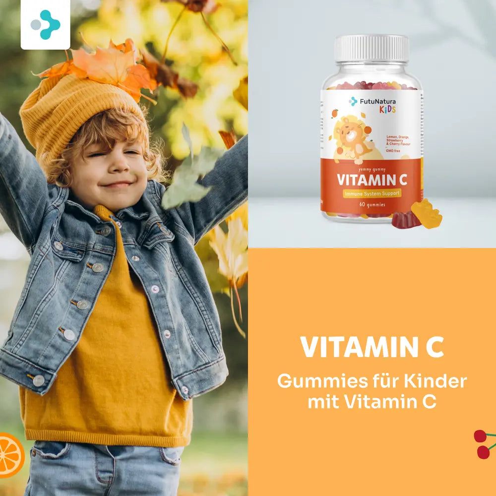 Flasche FutuNatura Vitamin C Gummibärchen für Kinder. Ohne Zuckerzusatz.