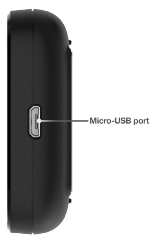 Schwarzes Blutzuckermessgerät mit Micro-USB-Anschluss. Seitenansicht.