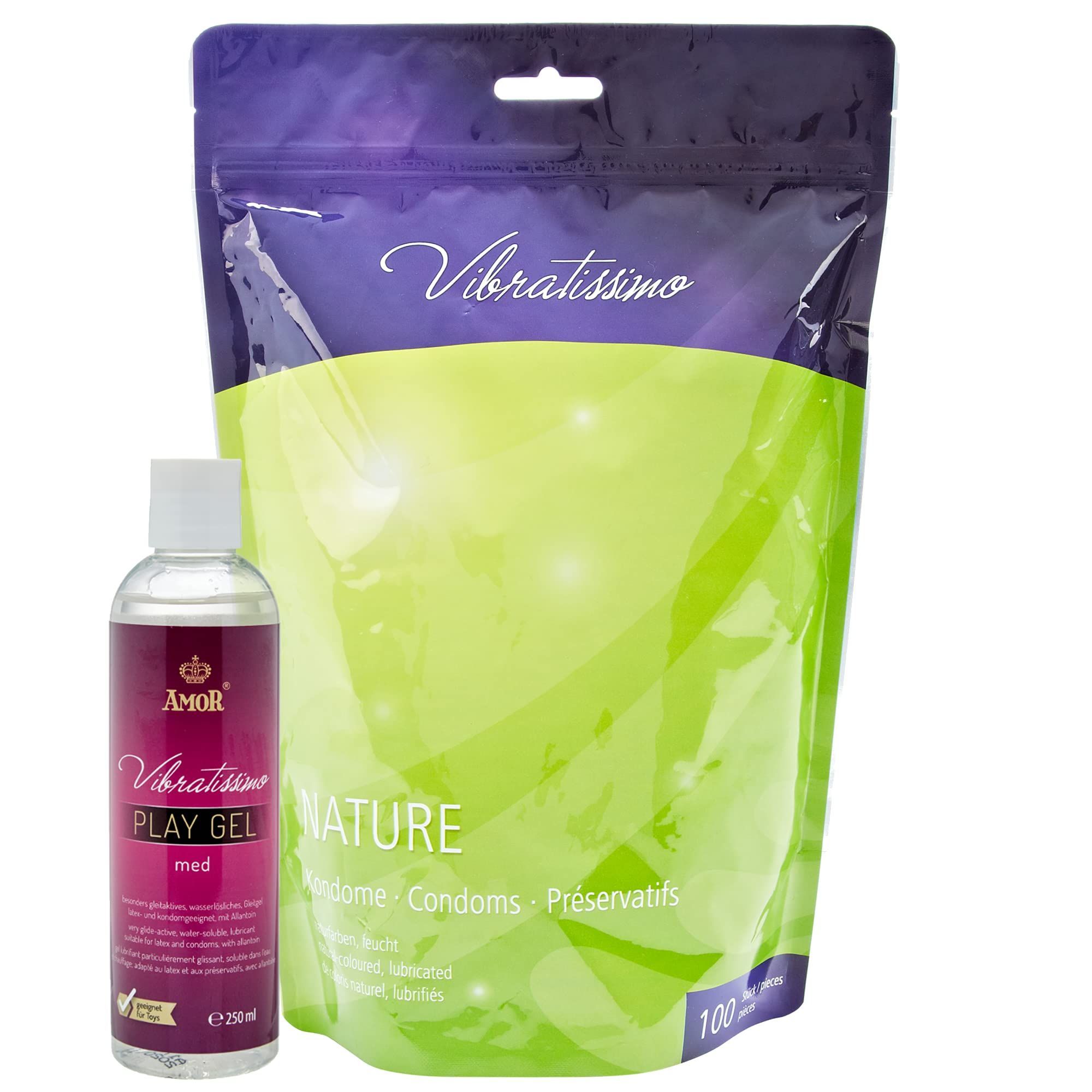 Vibratissimo Kondome Nature + Play Gel Set
