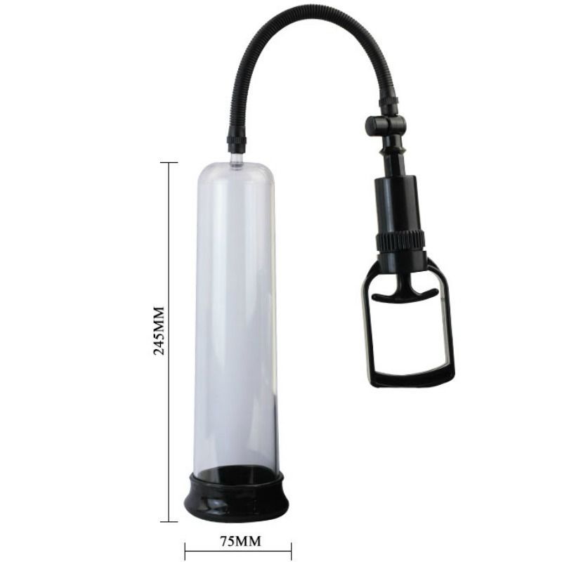 Transparentes, zylindrisches Gerät mit schwarzem Griff und Maßen. Beschriftung: 245mm x 75mm.