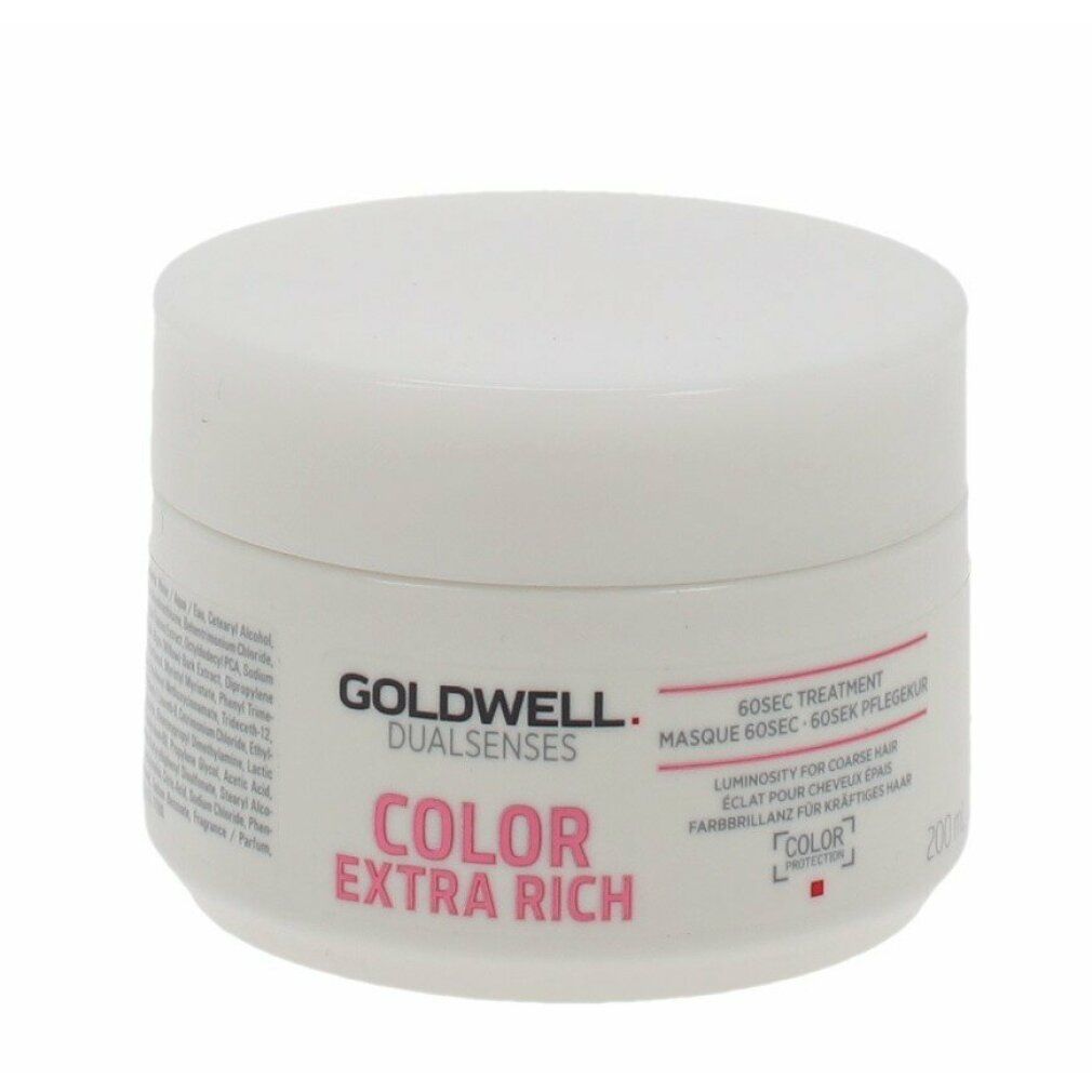 Goldwell Dualsenses Color Extra Rich 60Sek Pflegekur. Weiße Dose mit rosa Schrift. Produktname und Marke deutlich sichtbar.