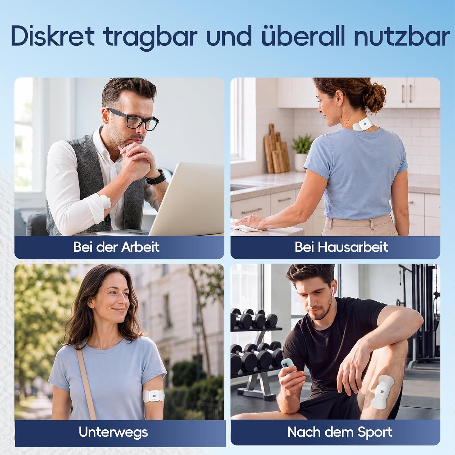 Anwendungsbeispiele: Nacken, Schulter, Rücken, Knie, Arm, Fuß, Schulterblatt.