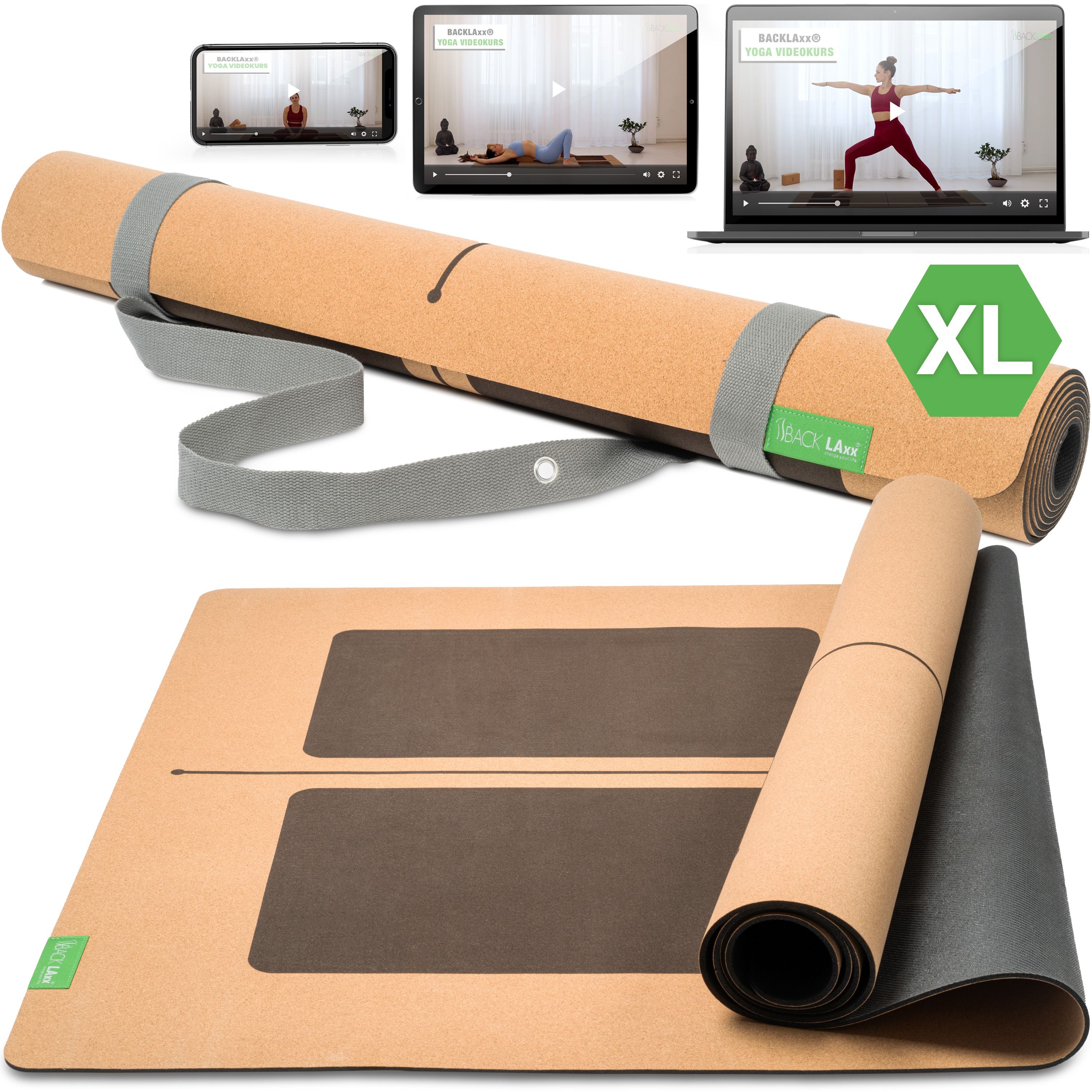 BACKLAxx® Yogamatte Kork mit Naturkautschuk 183x61x0,4cm