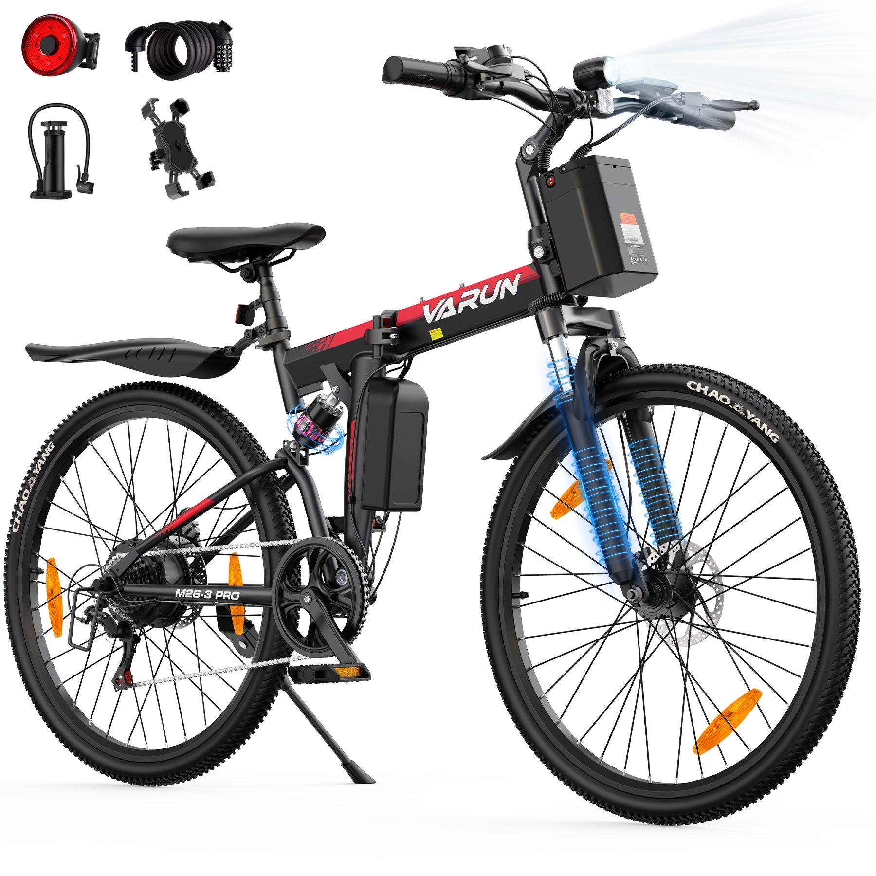 VARUN M26-3 PRO Faltbares E-Bike, 48V 7,8Ah Akku, Vollfederung