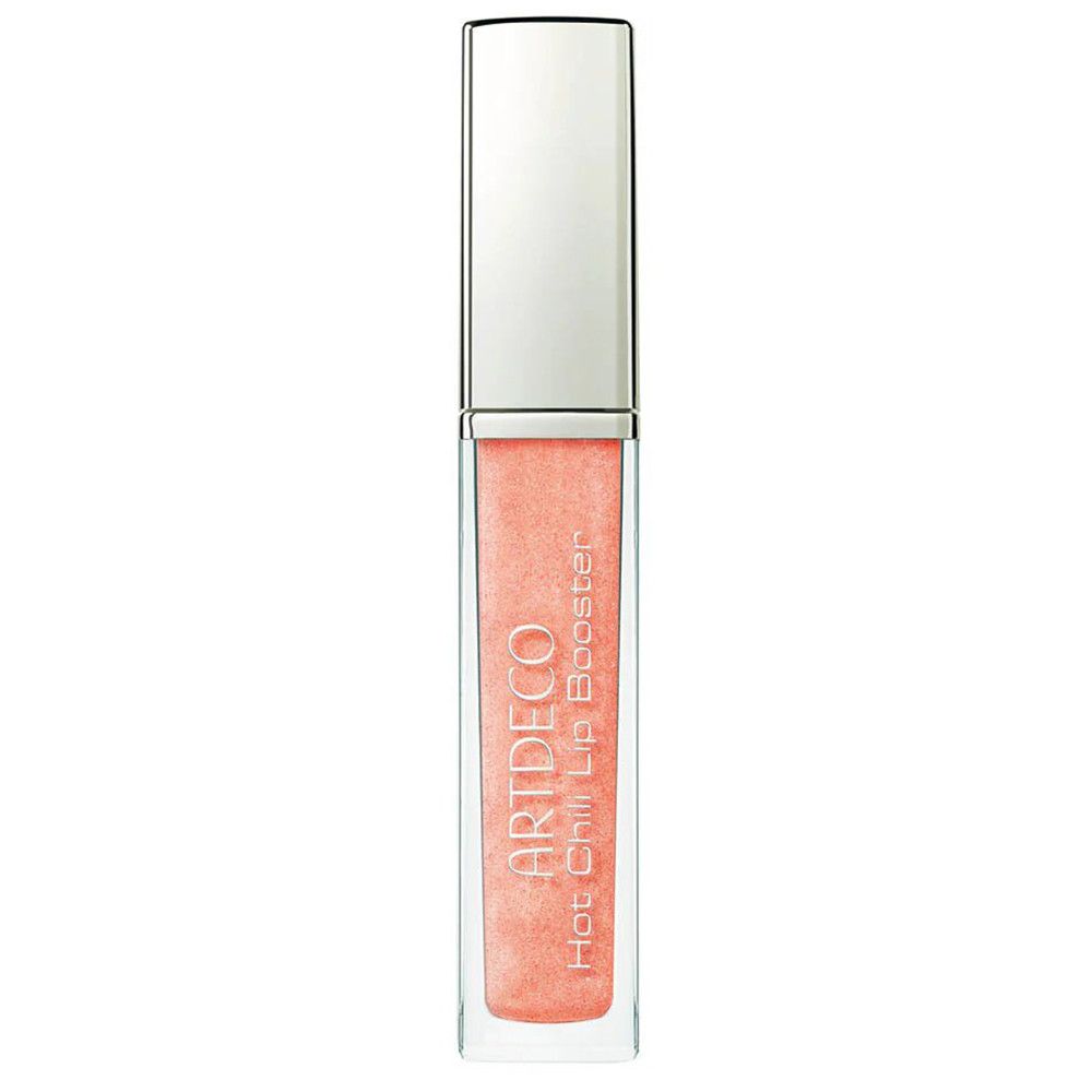 Artdeco Hot Chili Lip Booster in Glasflakon mit silbernem Deckel. Text: Hot Chili Lip Booster, Artdeco.