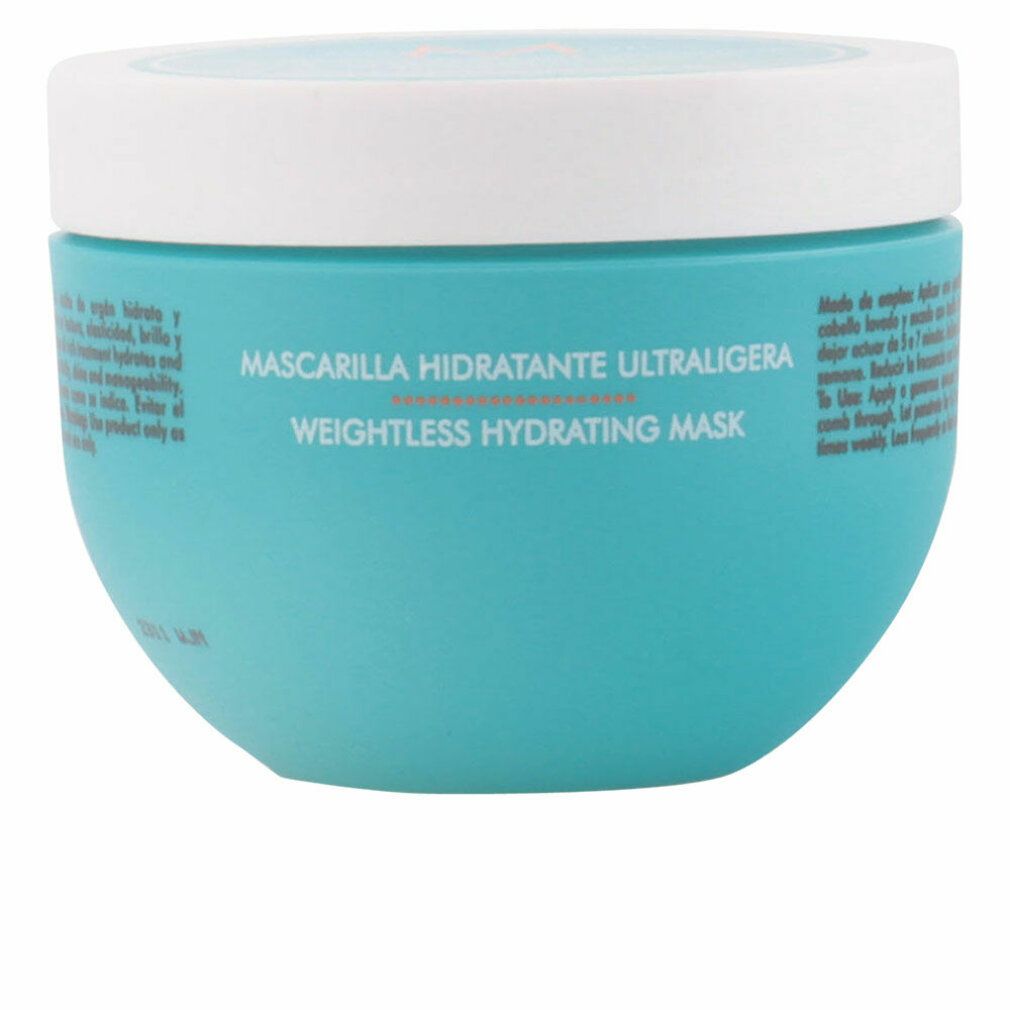 Türkisfarbener Tiegel mit weißem Deckel. Aufschrift: Mascarilla Hidratante Ultraligera, Weightless Hydrating Mask.