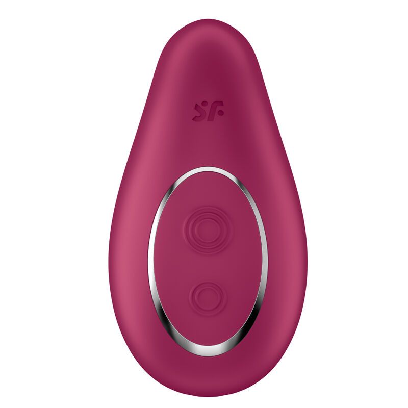 Roter Lay-on Vibrator von vorne mit zwei Knöpfen und silbernem Ring.