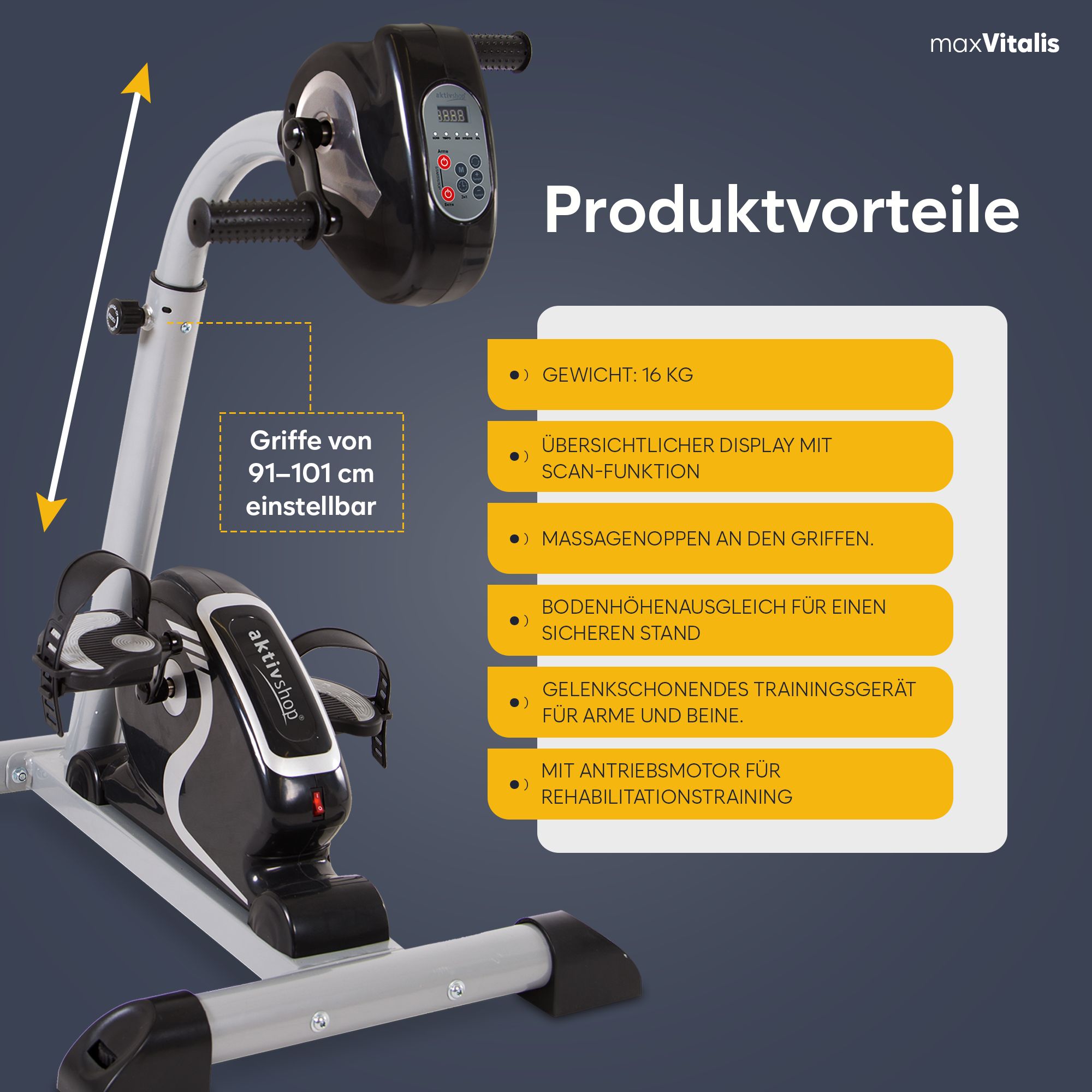 aktivshop 2in1 Arm und Beintrainer mit Motorunterstützung, Elektro Heimtrainer höhenverstellbar