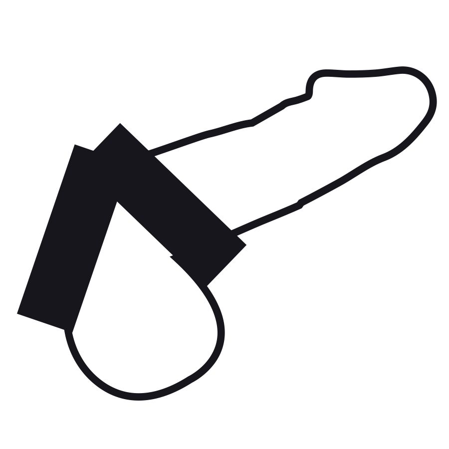 Schwarz-weiße schematische Darstellung eines Penis mit einem Penisring.