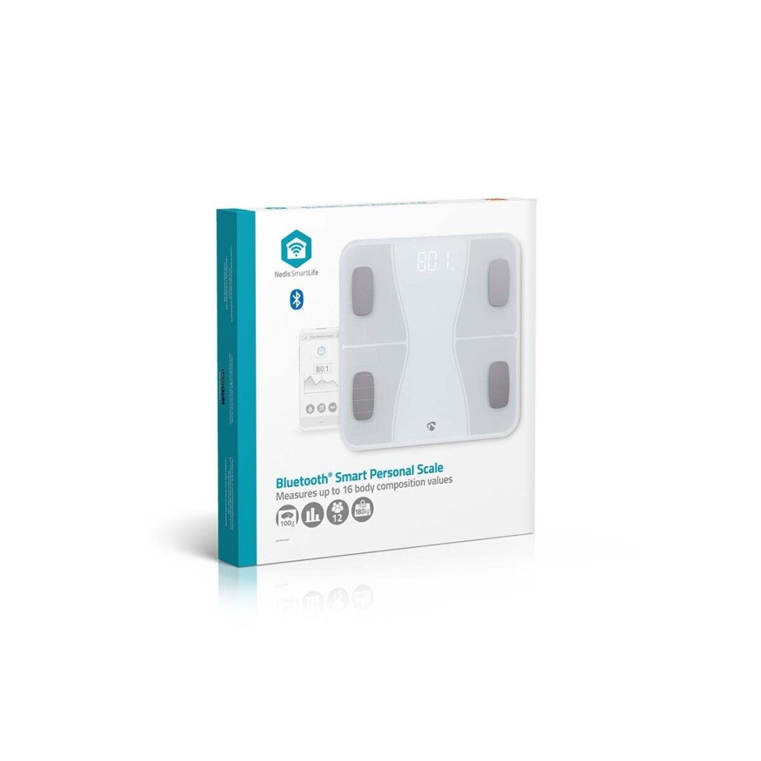 Nedis WIFI-SmartLife-Personenwaage / Bluetooth® / BMI / BMR / Fett / Gebeine / Gewicht / Muskeln /