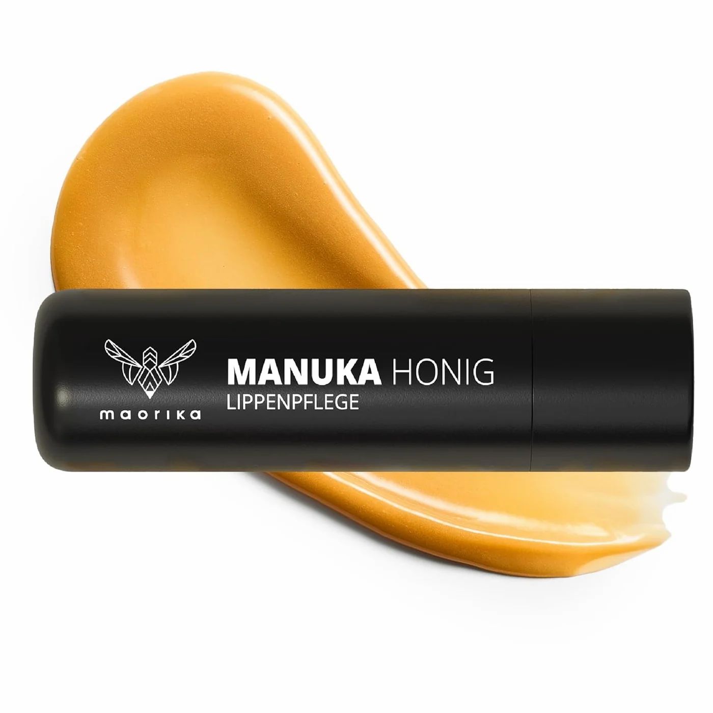 Lippenpflegestift auf Honigbasis. Text: maorika Manuka Honig Lippenpflege.