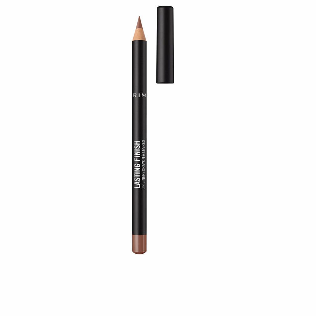 Lipliner-Stift mit abgenommener Kappe. Schwarzer Schaft mit weißer Schrift. Braune Mine. Aufschrift: LASTING FINISH LIP LINER/CRAYON À LÈVRES.