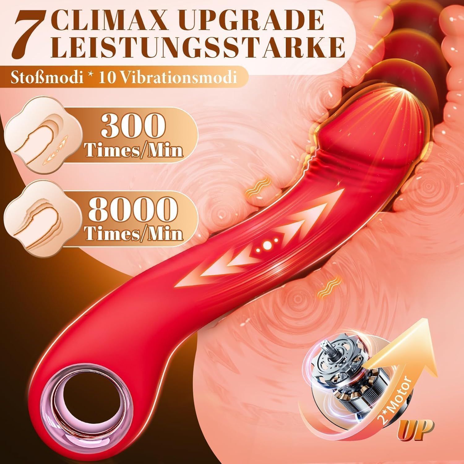 Cacuola gebogener Vibrator mit Stoßfunktion und Griff dunkelrot
