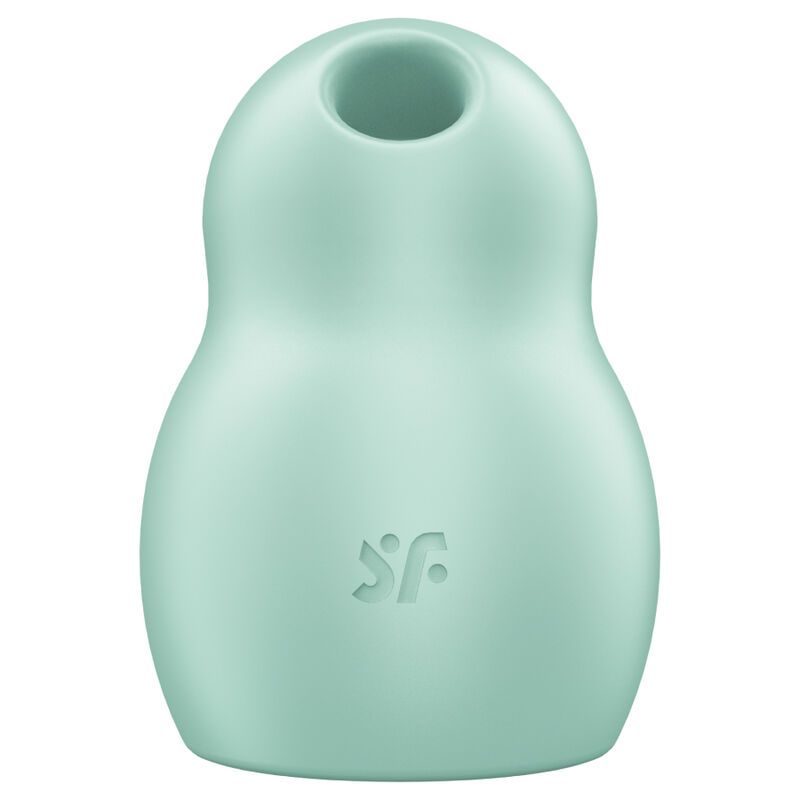 Mintgrüner Vibrator in Matroschka-Form mit Öffnung oben und Logo.