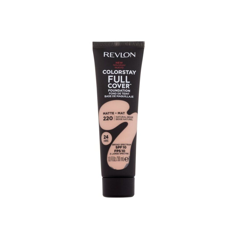 Revlon Colorstay Full Cover Foundation. Tube mit schwarzem Deckel. Farbton 220 Natural Beige. Matte Foundation. SPF 10. 30 ml.