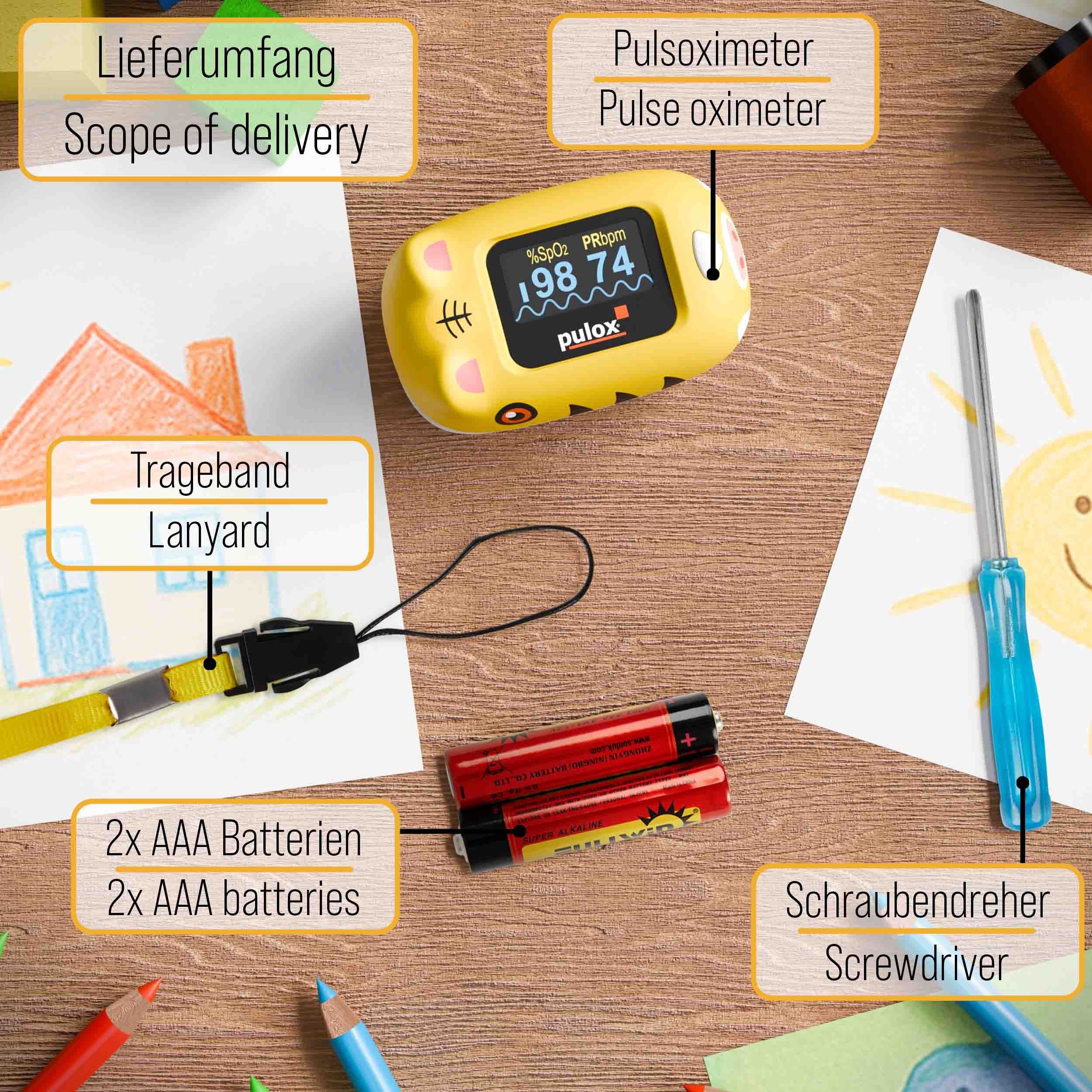 pulox - PO-230 - Finger-Pulsoximeter für Kinder - Gelb