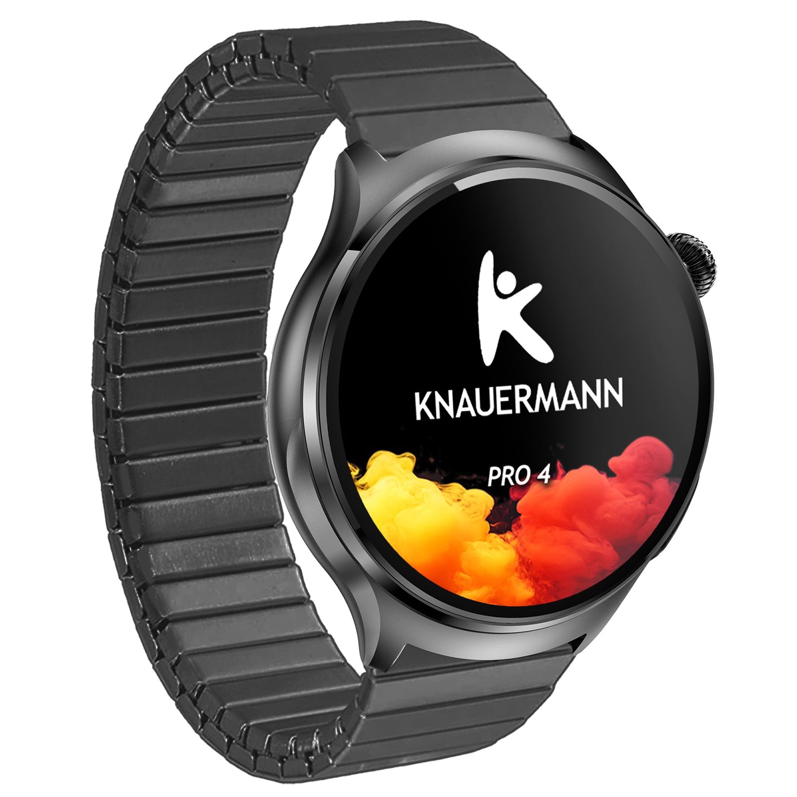 Knauermann PRO 4 Smartwatch mit schwarzem Gliederarmband.