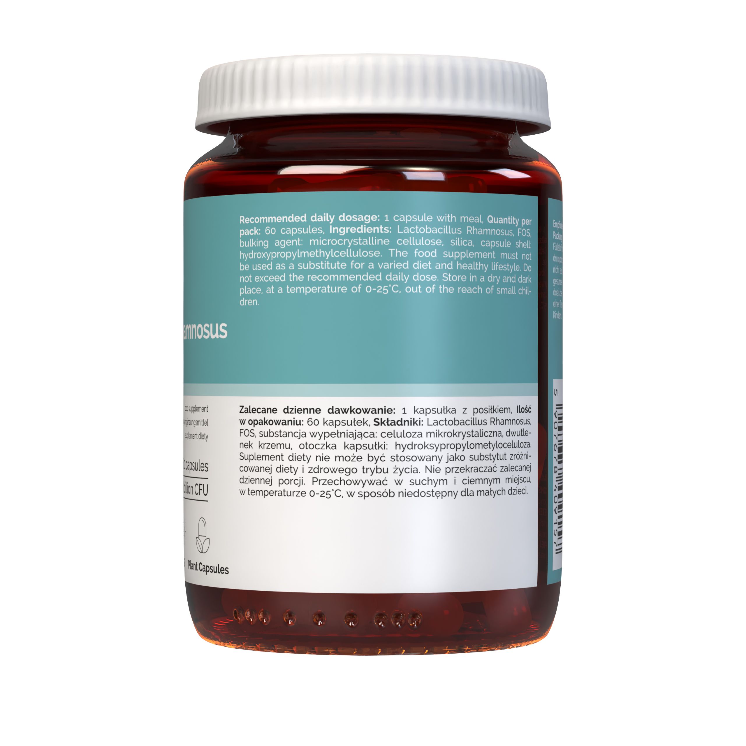 Vitaler's Lactobacillus Rhamnosus mit FOS: Rückseite der Flasche mit Anwendungshinweisen.
