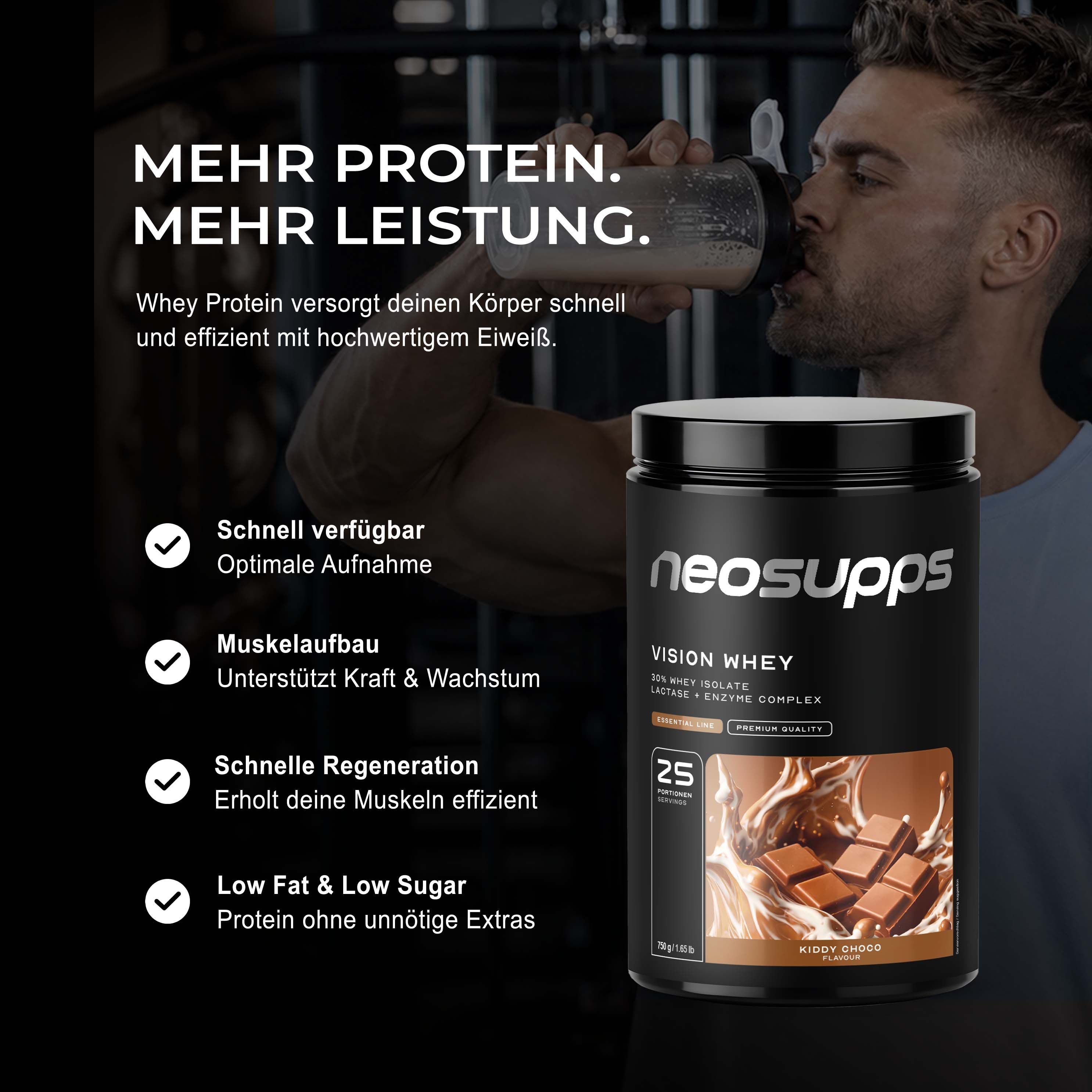 Neosupps Vision Whey Protein Kiddy Choco, 750g, Protein Pulver für Proteinshakes