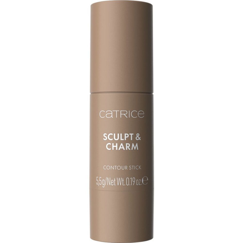 Beigefarbener Catrice Sculpt & Charm Contour Stick. Aufschrift: Sculpt & Charm, Contour Stick, 5,5g/Net Wt. 0.19 oz. Mit Deckel.