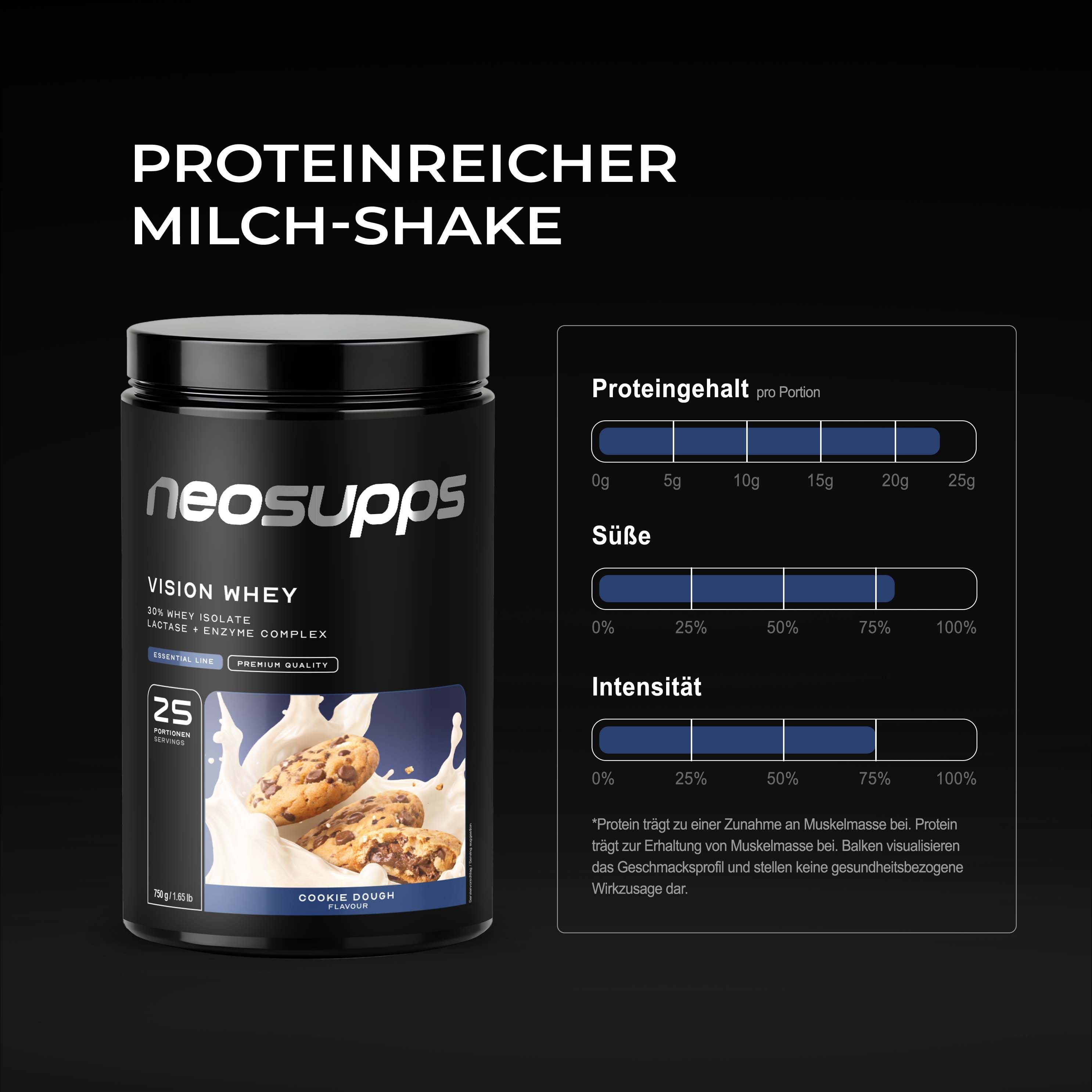 Neosupps Vision Whey Protein Pulver Cookie Dough, 750g, Whey Protein für Proteinshakes