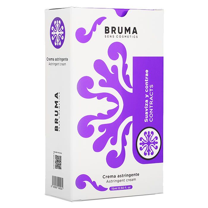 Bruma Adstringierende Intimcreme Verpackung mit lila Ornamenten und Text.