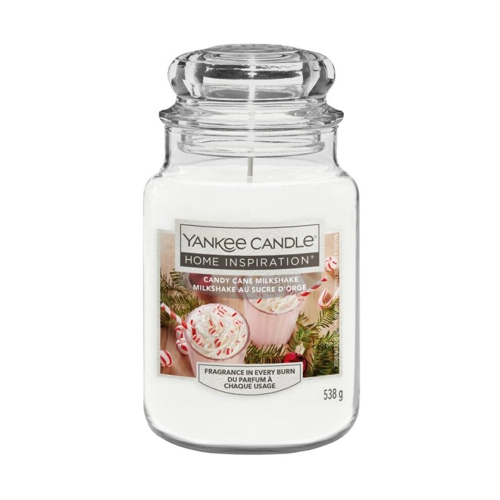Weiße Yankee Candle im Glas mit Deckel, Duft Candy Cane Milkshake, 538g.