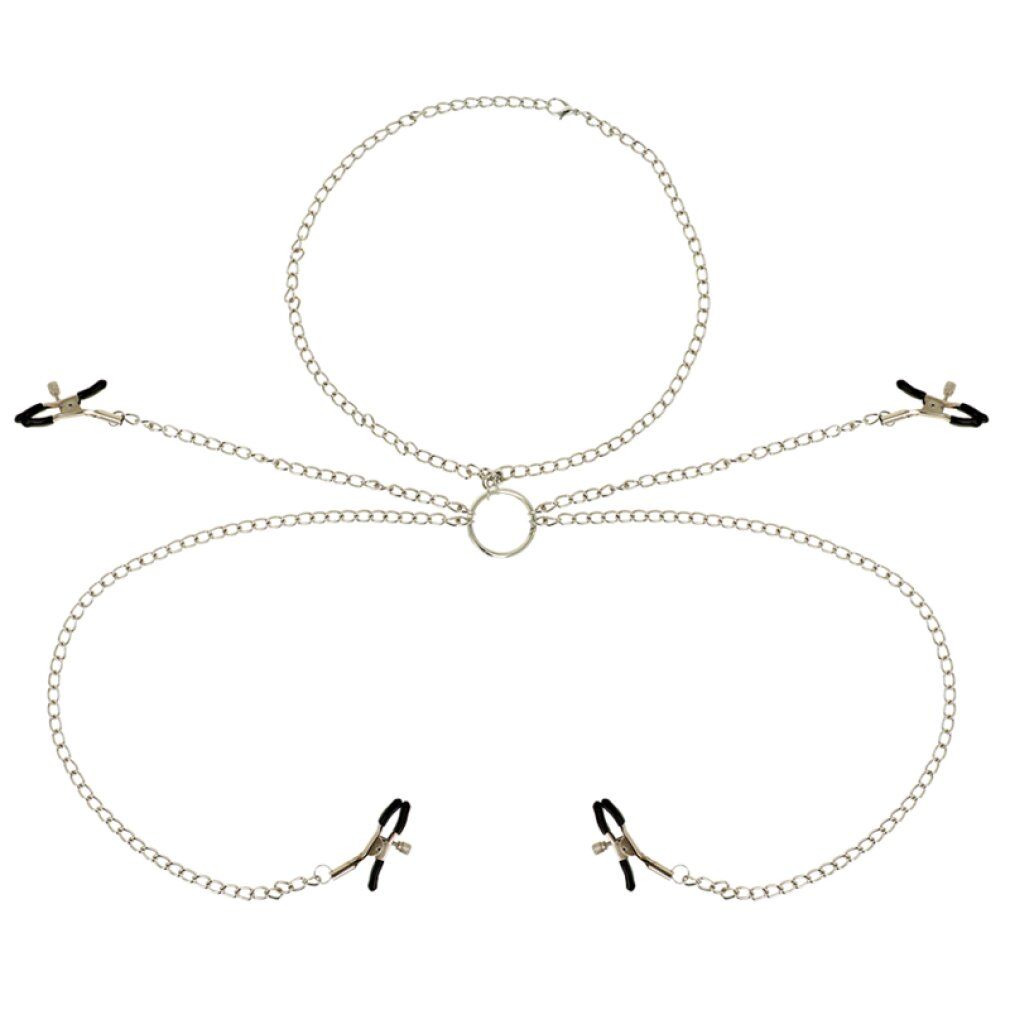 Ohmama fetish 4 nipple clamps with chain necklace