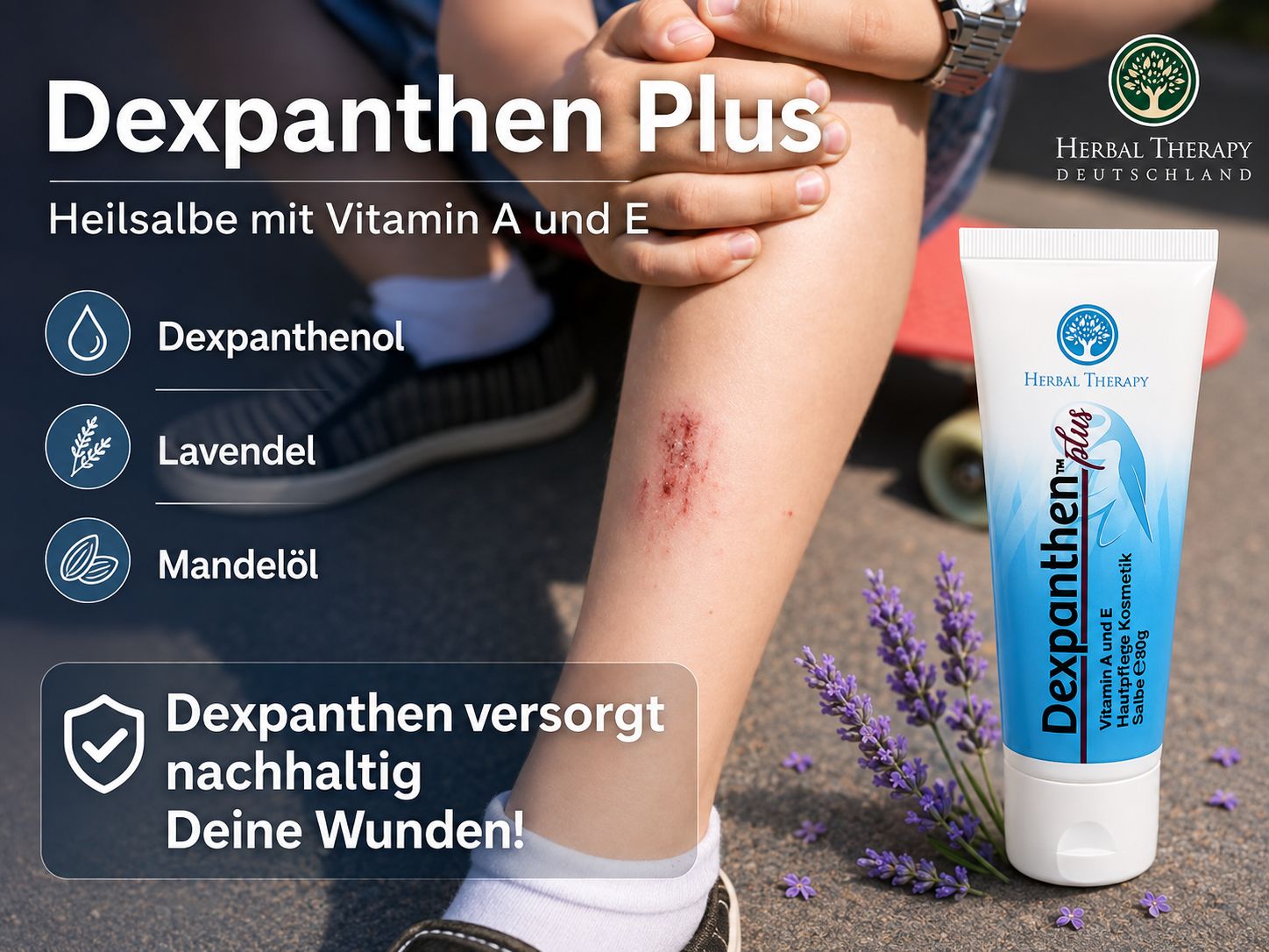 Tube Dexpanthen Plus Salbe mit Vitamin A und E, Lavendel und Mandelöl.