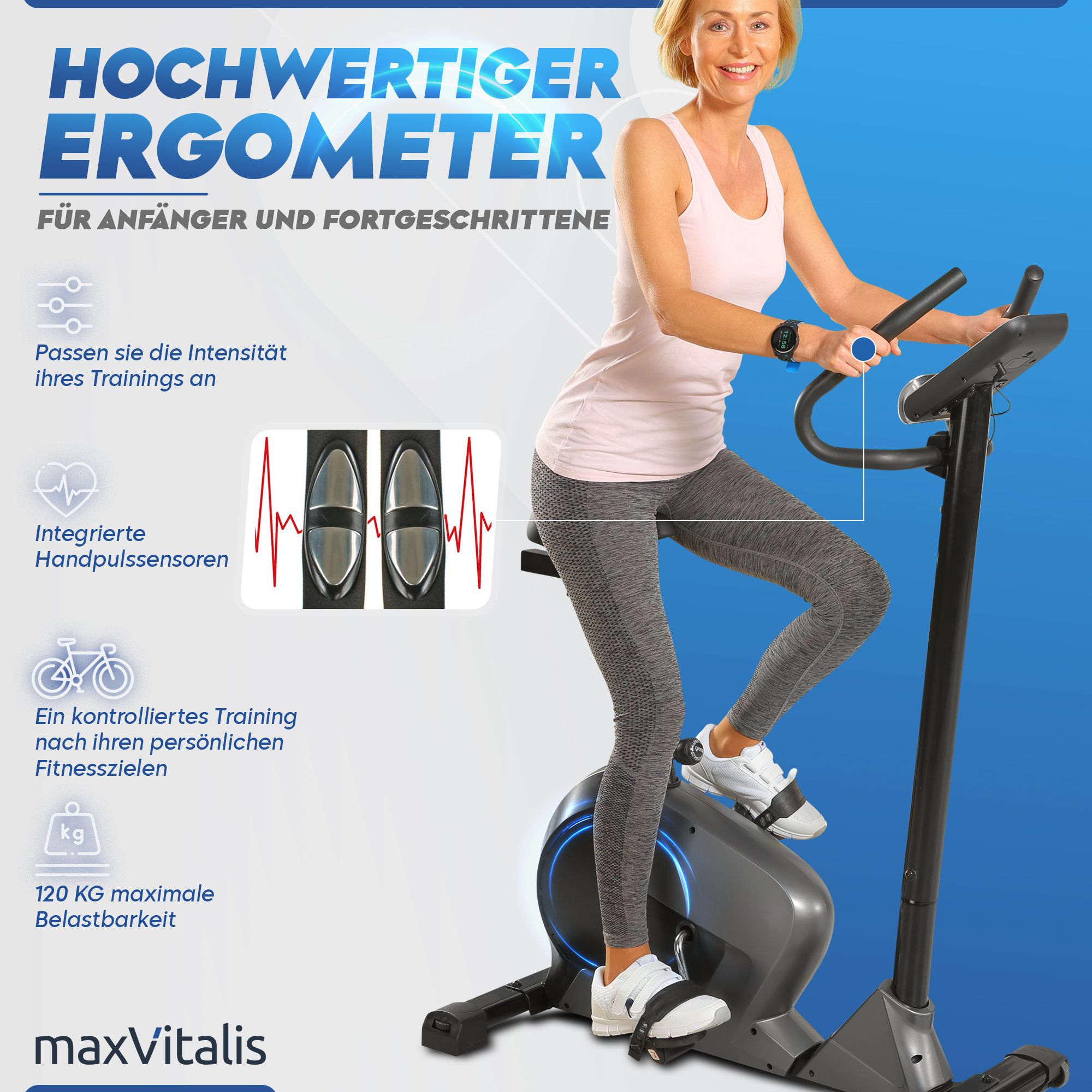 aktivshop Ergometer aktiv Pro 8.0: Fahrrad Heimtrainer, 24 Widerstandsstufen, Watt Leistungsanzeige